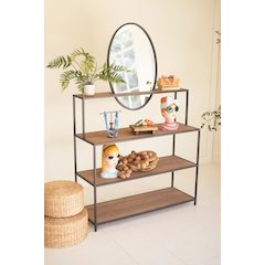 Metal And Wood Display Shelves With Mirror