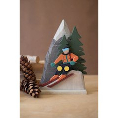 Painted Wood Snow Skiing Scene