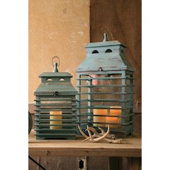Set Of Two Vintage Blue Shutter Lanterns