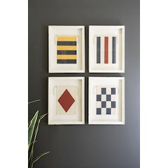 Set Of Four Framed Canvas Nautical Flags Under Glass