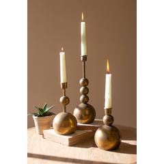 Set Of Three Antique Brass Taper Candle Holders