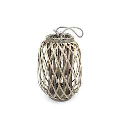 Grey Willow Lantern With Glass - Small