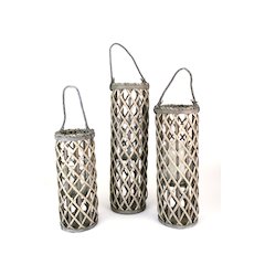Set Of Three Willow Lanterns With Glass - Grey