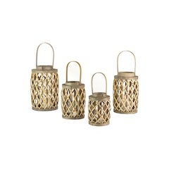 Set Of Four Grey Willow Cylinder Lanterns W Glass Inserts