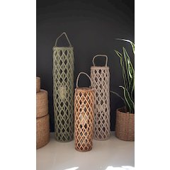Set Of Three Willow Lanterns With Glass Inserts - One Each