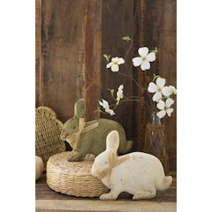 Set Of Two Painted Metal Rabbits - Green And White