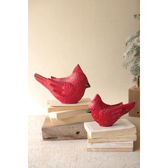 Set Of Two Painted Metal Christmas Cardinals