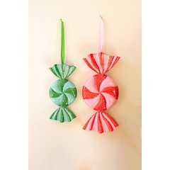 Set/2 Large Painted Metal Colorful Christmas Candy Ornaments