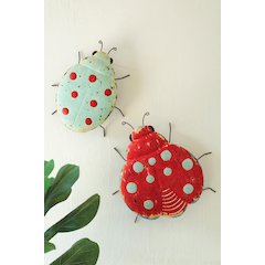 Set Of Two Painted Metal Lady Bug Wall Art