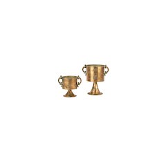 Set Of Two Antique Copper Finish Planters With Handles