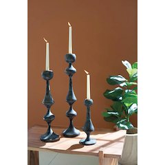 Set Of Three Patina Metal Candle Towers
