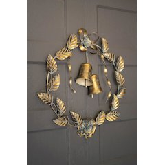 Antique Brass Christmas Wreath Leaves And Bells