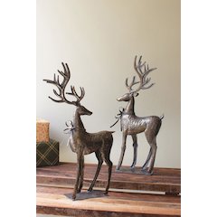 Set Of Two Rustic Metal Reindeer