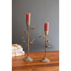 Set Of Two Antique Brass Flower Taper Candle Holders