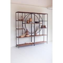 Wood And Metal Shelving Unit With Demilune Detail