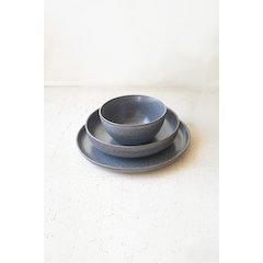 Set Of Three Stonewash Ceramic Dinner & Salad Plate & Bowl