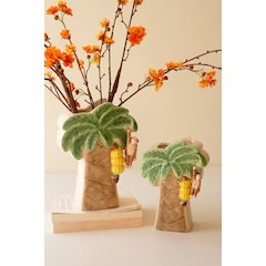 Set Of Two Ceramic Palm Tree Vases