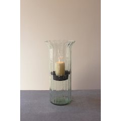 Ribbed Glass Candle Cylinder W Rustic Insert - Large