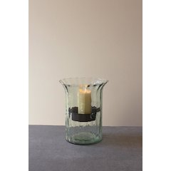 Ribbed Glass Candle Cylinder W Rustic Insert - Small