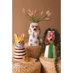 Set Of Three Ceramic Dogs With Sun Shades Vases