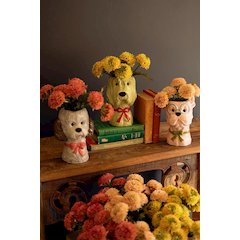 Set Of Three Ceramic Dog Vases With Bows