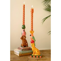 Set Of Two Ceramic Cheetah And Monkey Taper Candle Holders