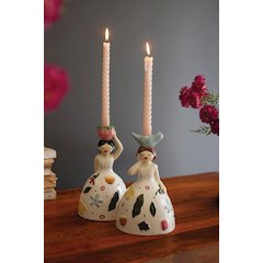 Set Of Two Ceramic Girl Taper Candle Holders