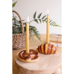 Set Of Two Ceramic Croissant And Pretzel Candle Holders