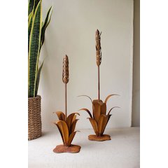 Set Of Two Rustic Metal Aloe Plants With Flowers