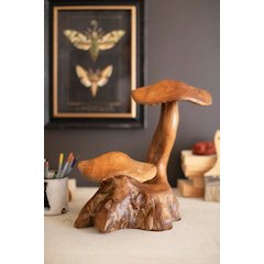 Double Teak Mushroom Sculpture