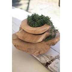Set Of Three Rustic Teak Bowls