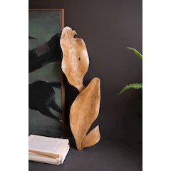 Hand-Carved Teakwood Tabletop Leaves Sculpture