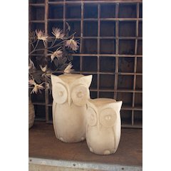 Set Of Two Carved Wooden Owl Statues