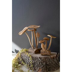 Set Of Two Carved Teak Wood Mushroom Clusters