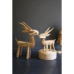 Set Of Two Rustic Teak Reindeer