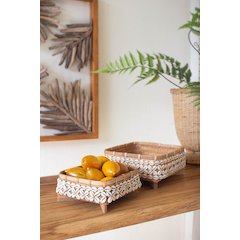 Set Of Two Bamboo Trays With Shell Detail