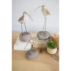 Set Of Three Painted Clay Shore Birds On Rock Bases