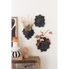 Set Of Three Black Wavy Clay Wall Planters