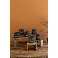 Short Black Clay Jack-O-Lantern