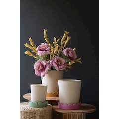 Set Of Three Scalloped Clay Planters