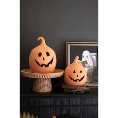 Set Of Two  Terracotta Clay Jack-O-Lanterns