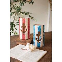 Set Of Two Painted Clay Anchor Lumiaries