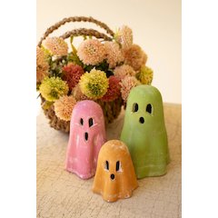 Set Of Three Colorful Clay Ghosts