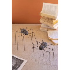 Set Of Two Clay And Wire Spiders