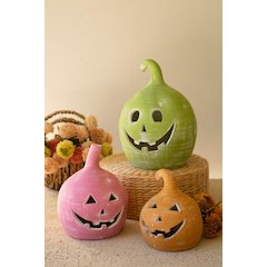 Set Of Three Colorful Clay Jack-O-Lanterns