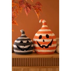 Set Of Two Painted Clay Striped Jack-O-Lanterns