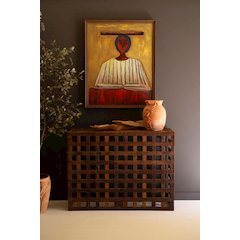 Recycled Truck Wood Grid Console Table