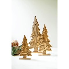 Set Of Three Carved Wooden Christmas Trees On Bases
