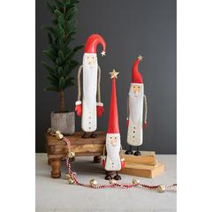 Set Of Three Painted Metal And Wood Santas