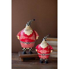 Set Of Two Painted Metal Santas With Checkered Detail